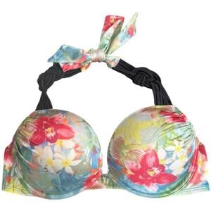 Victoria Secret Swim Top Lt Blue Pink Push Bra Women's Size 36B